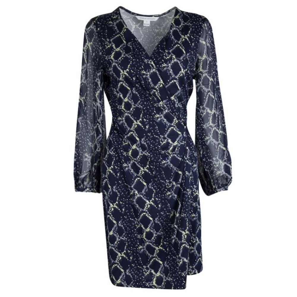 Diane Von Furstenberg Sigourney Wrap Dress in Navy Blue sz  2